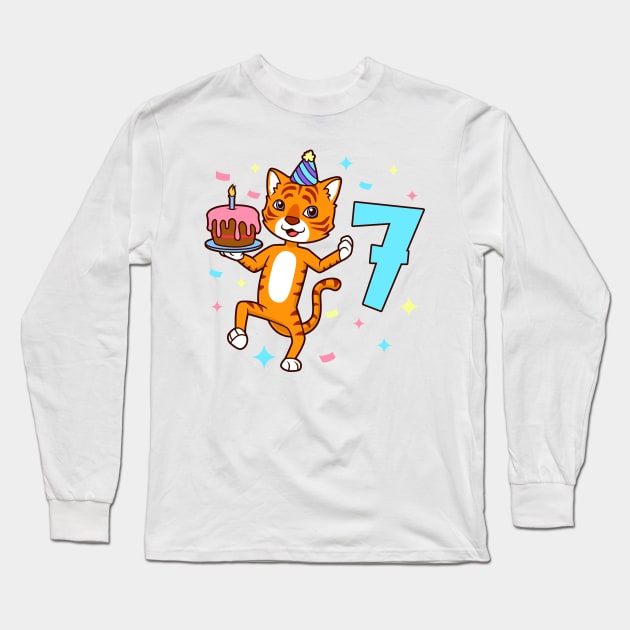 I am 7 with tiger - boy birthday 7 years old Long Sleeve T-Shirt by Modern Medieval Design